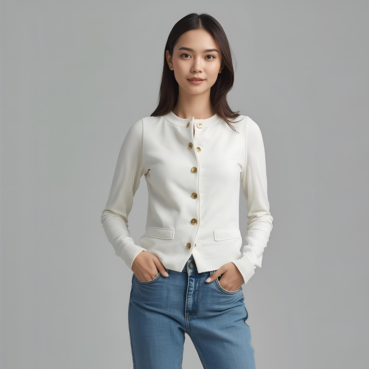 BIANCAEL | Elegancka biała kamizelka z złotymi akcentami